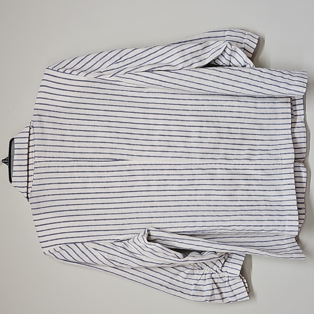 Chico's Linen Blend Striped Blazer, White Navy, Size 1 Or Medium - Picture 5 of 11